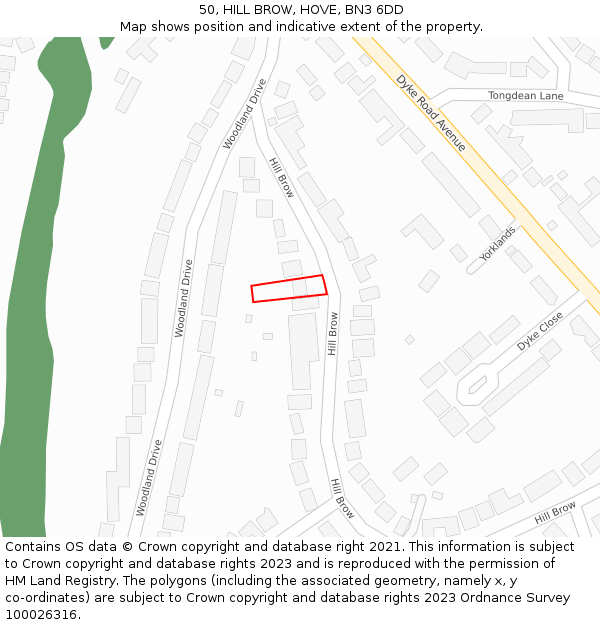 50, HILL BROW, HOVE, BN3 6DD: Location map and indicative extent of plot