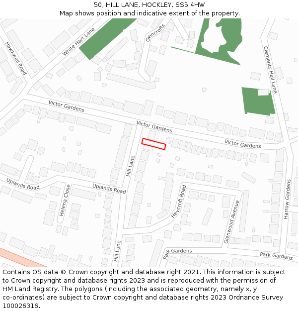50, HILL LANE, HOCKLEY, SS5 4HW: Location map and indicative extent of plot