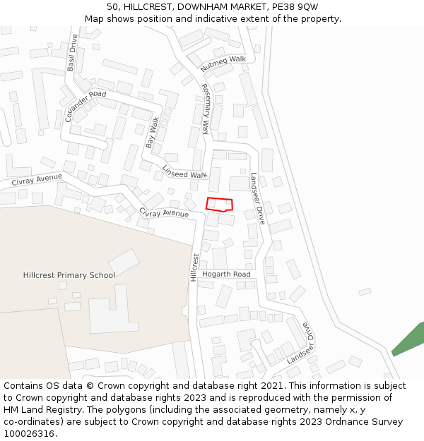 50, HILLCREST, DOWNHAM MARKET, PE38 9QW: Location map and indicative extent of plot