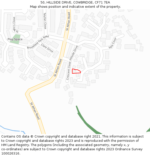 50, HILLSIDE DRIVE, COWBRIDGE, CF71 7EA: Location map and indicative extent of plot
