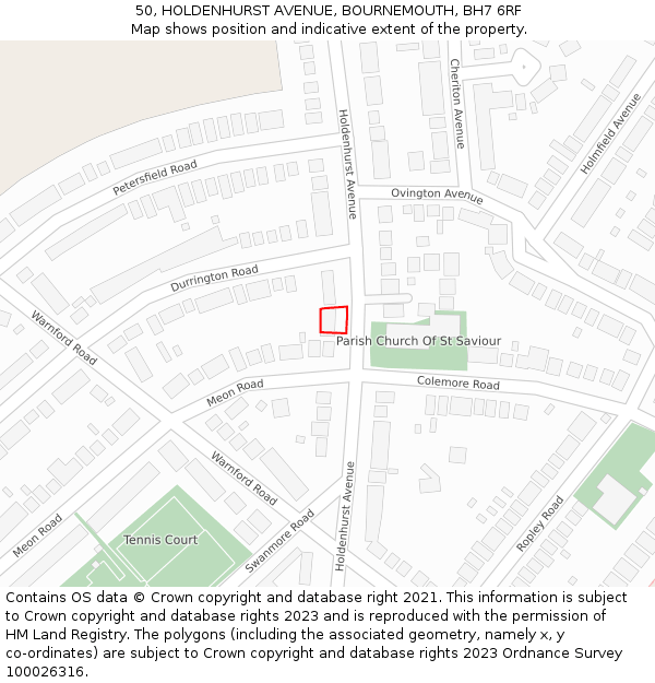 50, HOLDENHURST AVENUE, BOURNEMOUTH, BH7 6RF: Location map and indicative extent of plot
