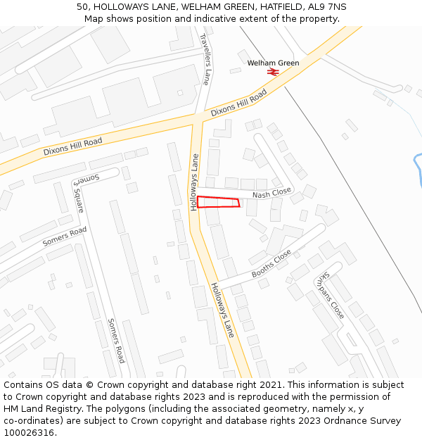 50, HOLLOWAYS LANE, WELHAM GREEN, HATFIELD, AL9 7NS: Location map and indicative extent of plot