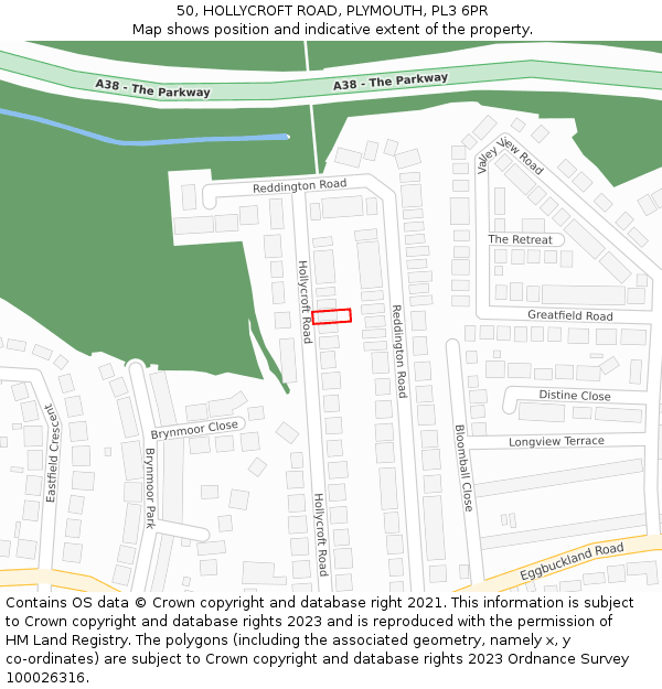 50, HOLLYCROFT ROAD, PLYMOUTH, PL3 6PR: Location map and indicative extent of plot