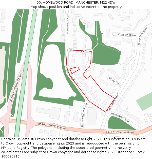 50, HOMEWOOD ROAD, MANCHESTER, M22 4DW: Location map and indicative extent of plot