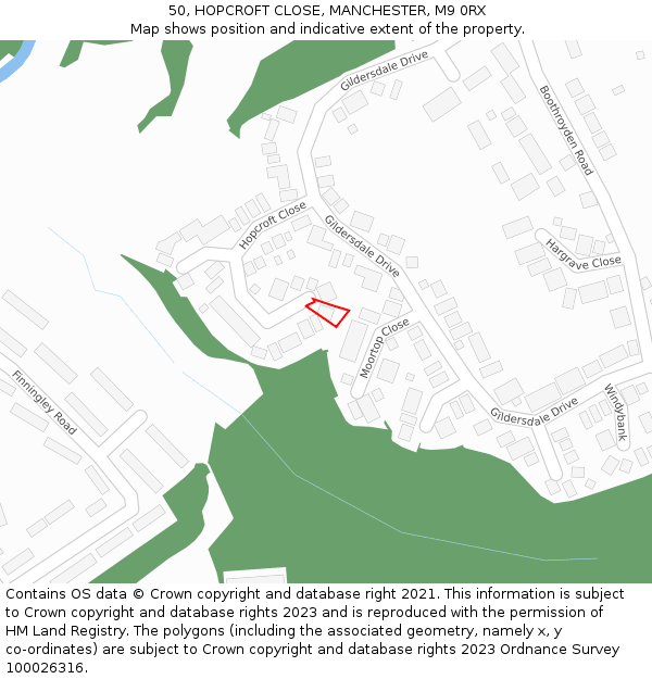 50, HOPCROFT CLOSE, MANCHESTER, M9 0RX: Location map and indicative extent of plot