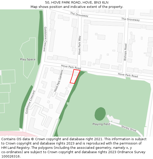 50, HOVE PARK ROAD, HOVE, BN3 6LN: Location map and indicative extent of plot