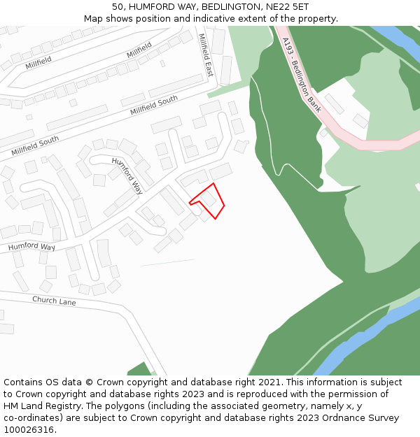 50, HUMFORD WAY, BEDLINGTON, NE22 5ET: Location map and indicative extent of plot