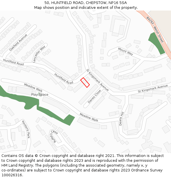 50, HUNTFIELD ROAD, CHEPSTOW, NP16 5SA: Location map and indicative extent of plot