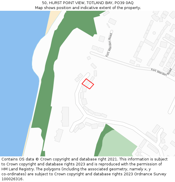 50, HURST POINT VIEW, TOTLAND BAY, PO39 0AQ: Location map and indicative extent of plot