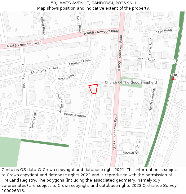 50, JAMES AVENUE, SANDOWN, PO36 9NH: Location map and indicative extent of plot