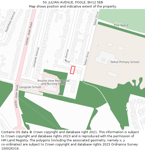 50, JULYAN AVENUE, POOLE, BH12 5EB: Location map and indicative extent of plot