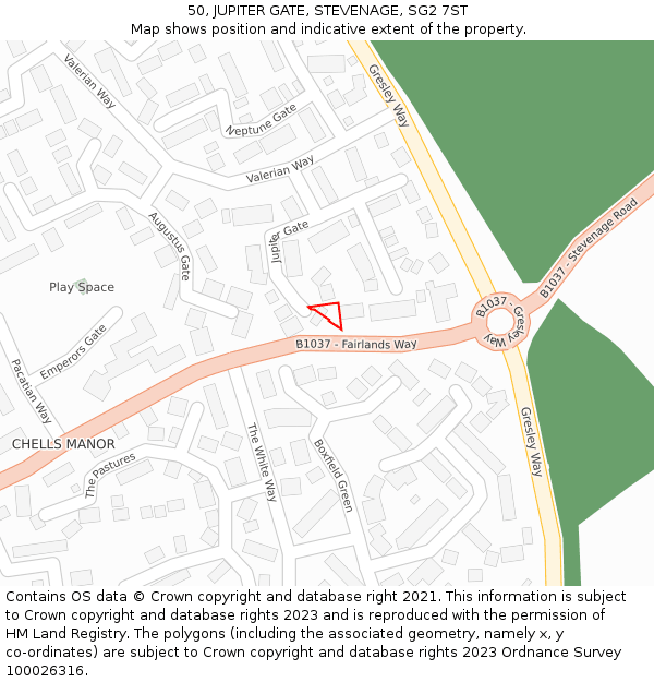 50, JUPITER GATE, STEVENAGE, SG2 7ST: Location map and indicative extent of plot