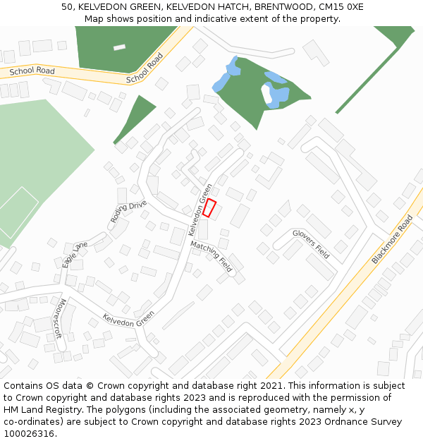 50, KELVEDON GREEN, KELVEDON HATCH, BRENTWOOD, CM15 0XE: Location map and indicative extent of plot