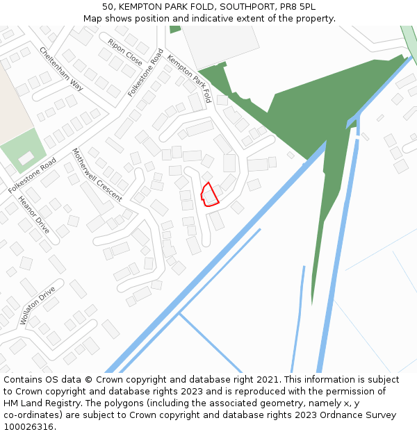 50, KEMPTON PARK FOLD, SOUTHPORT, PR8 5PL: Location map and indicative extent of plot