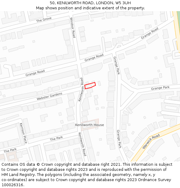 50, KENILWORTH ROAD, LONDON, W5 3UH: Location map and indicative extent of plot
