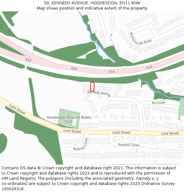 50, KENNEDY AVENUE, HODDESDON, EN11 8NW: Location map and indicative extent of plot