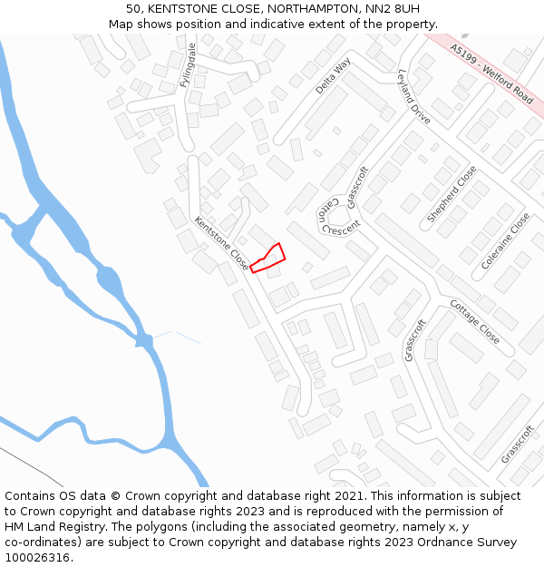 50, KENTSTONE CLOSE, NORTHAMPTON, NN2 8UH: Location map and indicative extent of plot
