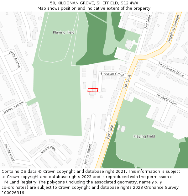 50, KILDONAN GROVE, SHEFFIELD, S12 4WX: Location map and indicative extent of plot