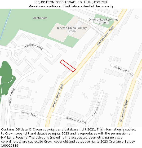 50, KINETON GREEN ROAD, SOLIHULL, B92 7EB: Location map and indicative extent of plot