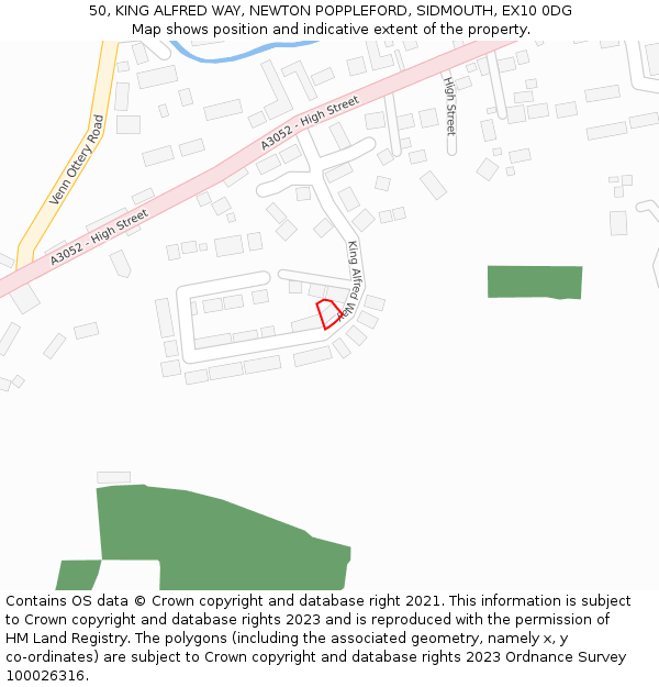 50, KING ALFRED WAY, NEWTON POPPLEFORD, SIDMOUTH, EX10 0DG: Location map and indicative extent of plot