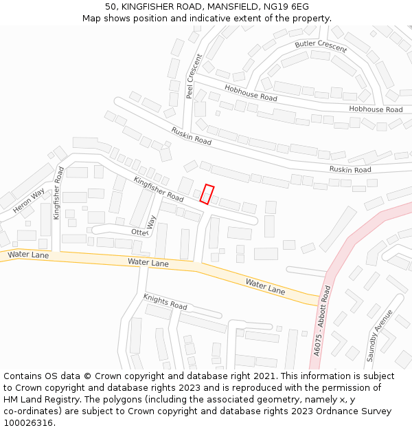 50, KINGFISHER ROAD, MANSFIELD, NG19 6EG: Location map and indicative extent of plot