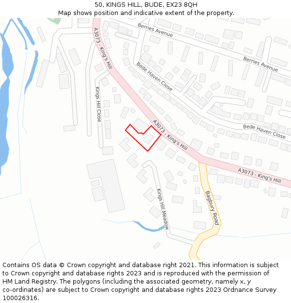 50, KINGS HILL, BUDE, EX23 8QH: Location map and indicative extent of plot