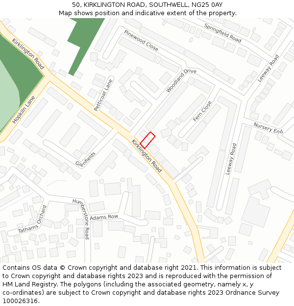 50, KIRKLINGTON ROAD, SOUTHWELL, NG25 0AY: Location map and indicative extent of plot