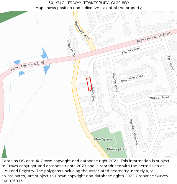 50, KNIGHTS WAY, TEWKESBURY, GL20 8DY: Location map and indicative extent of plot