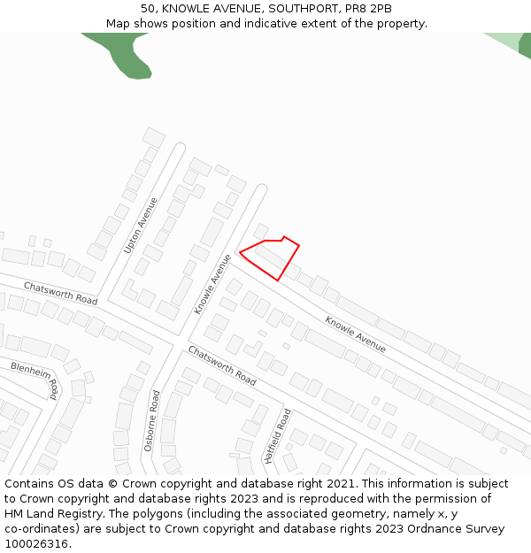 50, KNOWLE AVENUE, SOUTHPORT, PR8 2PB: Location map and indicative extent of plot