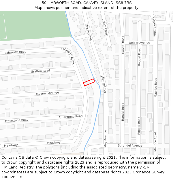 50, LABWORTH ROAD, CANVEY ISLAND, SS8 7BS: Location map and indicative extent of plot