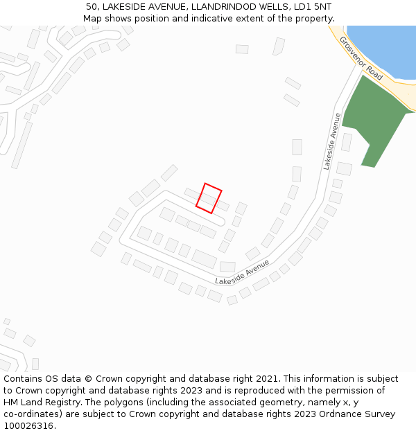 50, LAKESIDE AVENUE, LLANDRINDOD WELLS, LD1 5NT: Location map and indicative extent of plot