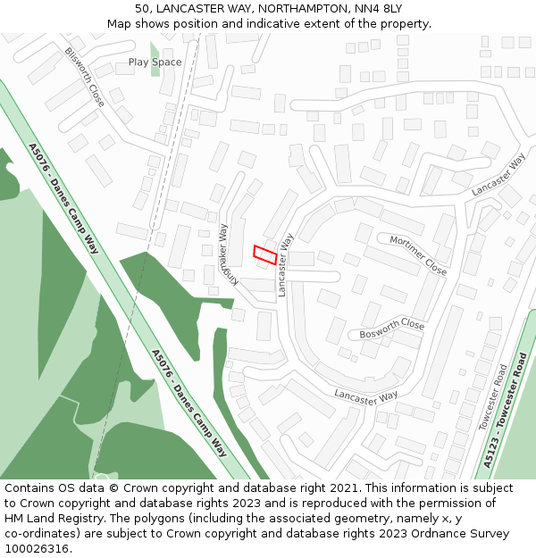 50, LANCASTER WAY, NORTHAMPTON, NN4 8LY: Location map and indicative extent of plot
