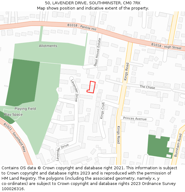 50, LAVENDER DRIVE, SOUTHMINSTER, CM0 7RX: Location map and indicative extent of plot