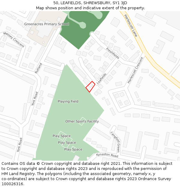 50, LEAFIELDS, SHREWSBURY, SY1 3JD: Location map and indicative extent of plot