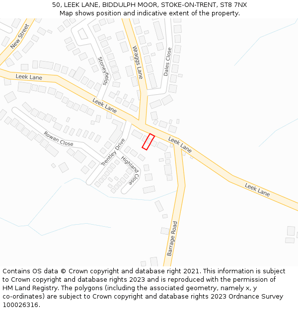 50, LEEK LANE, BIDDULPH MOOR, STOKE-ON-TRENT, ST8 7NX: Location map and indicative extent of plot