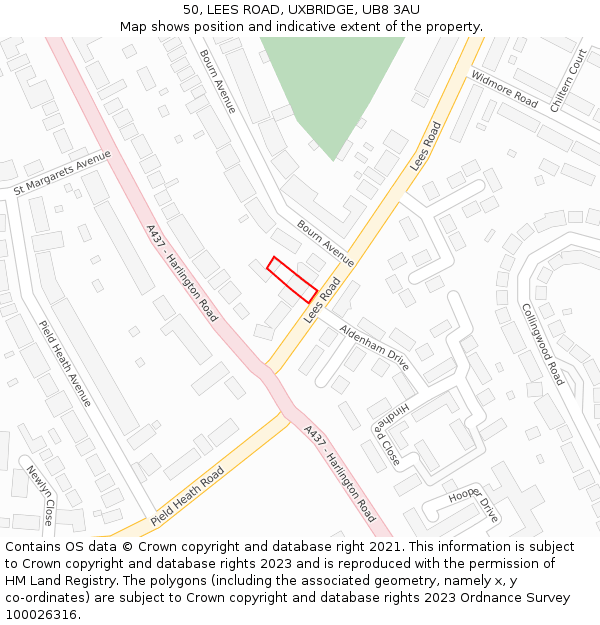 50, LEES ROAD, UXBRIDGE, UB8 3AU: Location map and indicative extent of plot