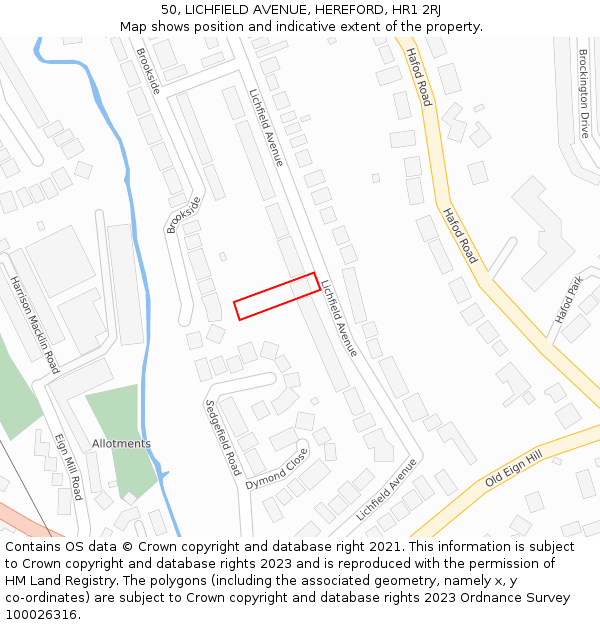 50, LICHFIELD AVENUE, HEREFORD, HR1 2RJ: Location map and indicative extent of plot