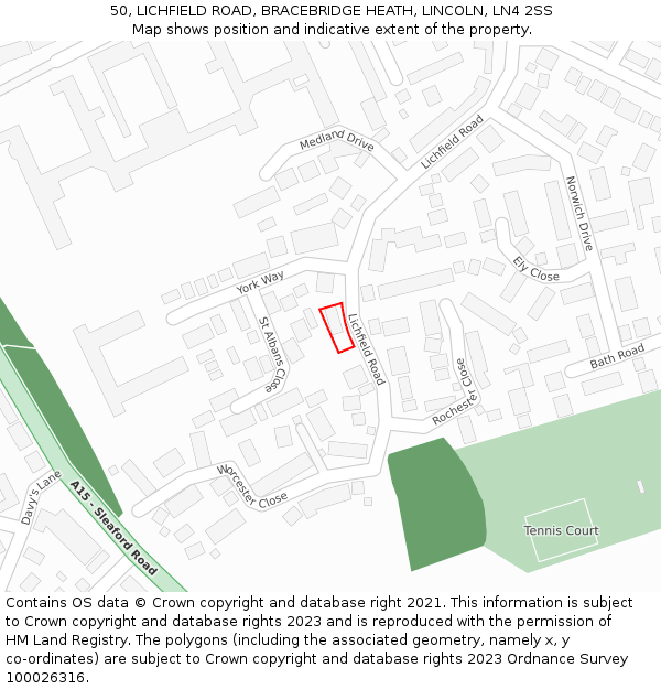 50, LICHFIELD ROAD, BRACEBRIDGE HEATH, LINCOLN, LN4 2SS: Location map and indicative extent of plot