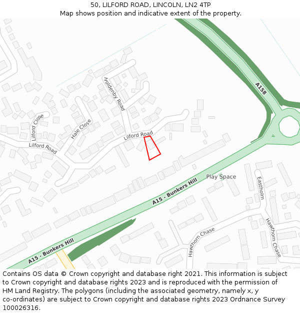 50, LILFORD ROAD, LINCOLN, LN2 4TP: Location map and indicative extent of plot