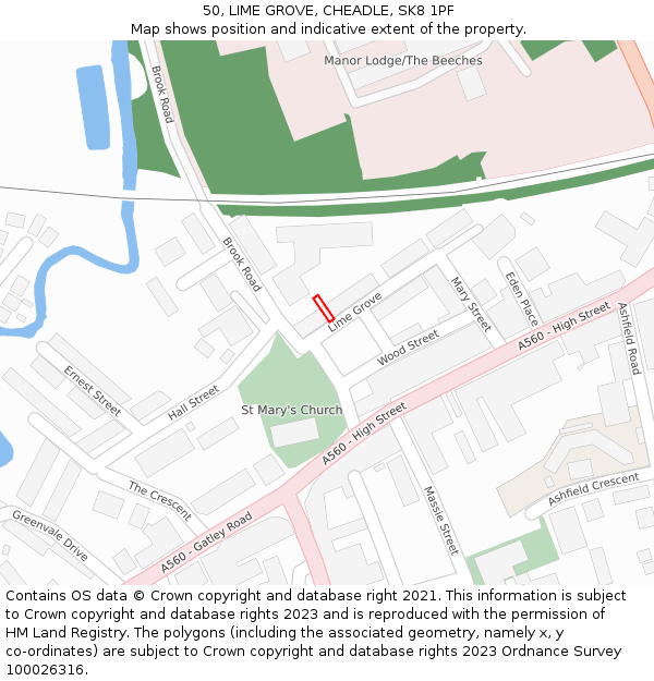 50, LIME GROVE, CHEADLE, SK8 1PF: Location map and indicative extent of plot