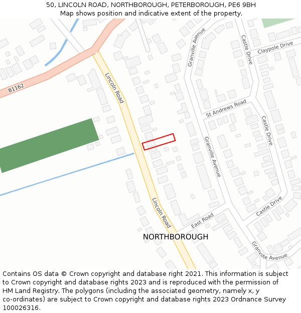 50, LINCOLN ROAD, NORTHBOROUGH, PETERBOROUGH, PE6 9BH: Location map and indicative extent of plot