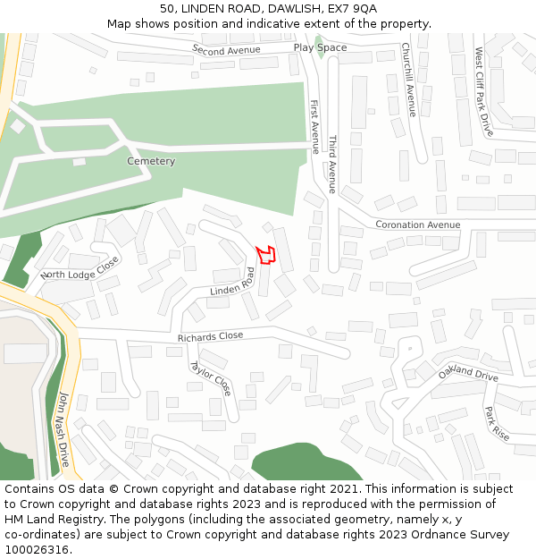 50, LINDEN ROAD, DAWLISH, EX7 9QA: Location map and indicative extent of plot