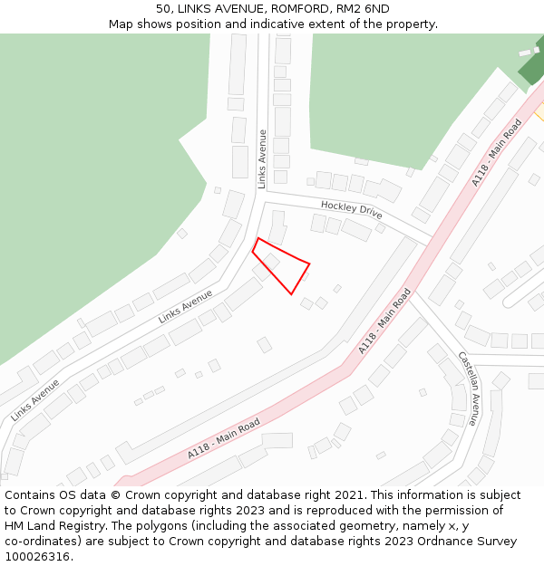 50, LINKS AVENUE, ROMFORD, RM2 6ND: Location map and indicative extent of plot