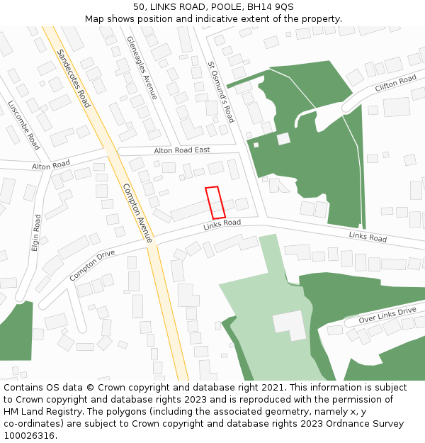 50, LINKS ROAD, POOLE, BH14 9QS: Location map and indicative extent of plot