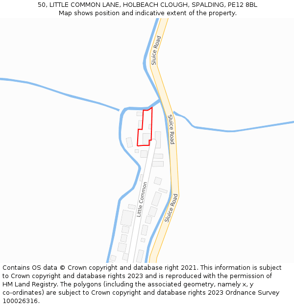 50, LITTLE COMMON LANE, HOLBEACH CLOUGH, SPALDING, PE12 8BL: Location map and indicative extent of plot