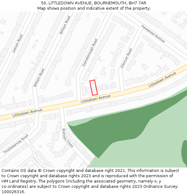 50, LITTLEDOWN AVENUE, BOURNEMOUTH, BH7 7AR: Location map and indicative extent of plot