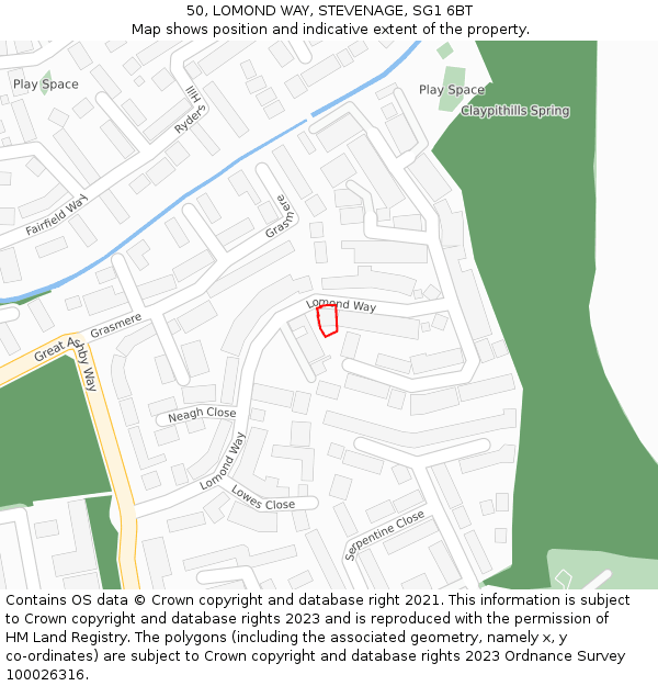 50, LOMOND WAY, STEVENAGE, SG1 6BT: Location map and indicative extent of plot