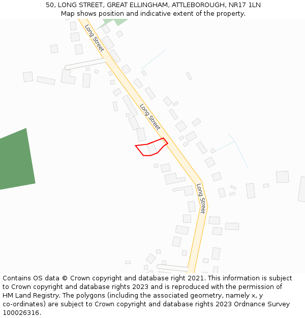 50, LONG STREET, GREAT ELLINGHAM, ATTLEBOROUGH, NR17 1LN: Location map and indicative extent of plot