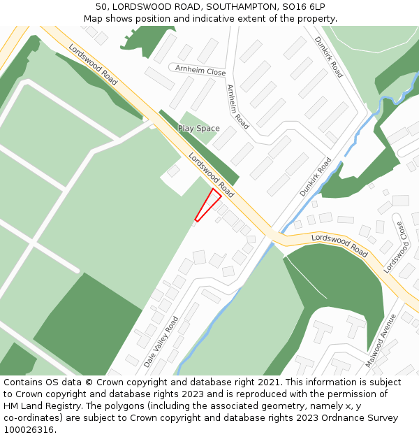 50, LORDSWOOD ROAD, SOUTHAMPTON, SO16 6LP: Location map and indicative extent of plot