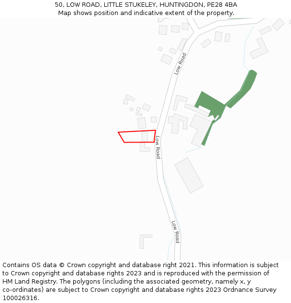 50, LOW ROAD, LITTLE STUKELEY, HUNTINGDON, PE28 4BA: Location map and indicative extent of plot